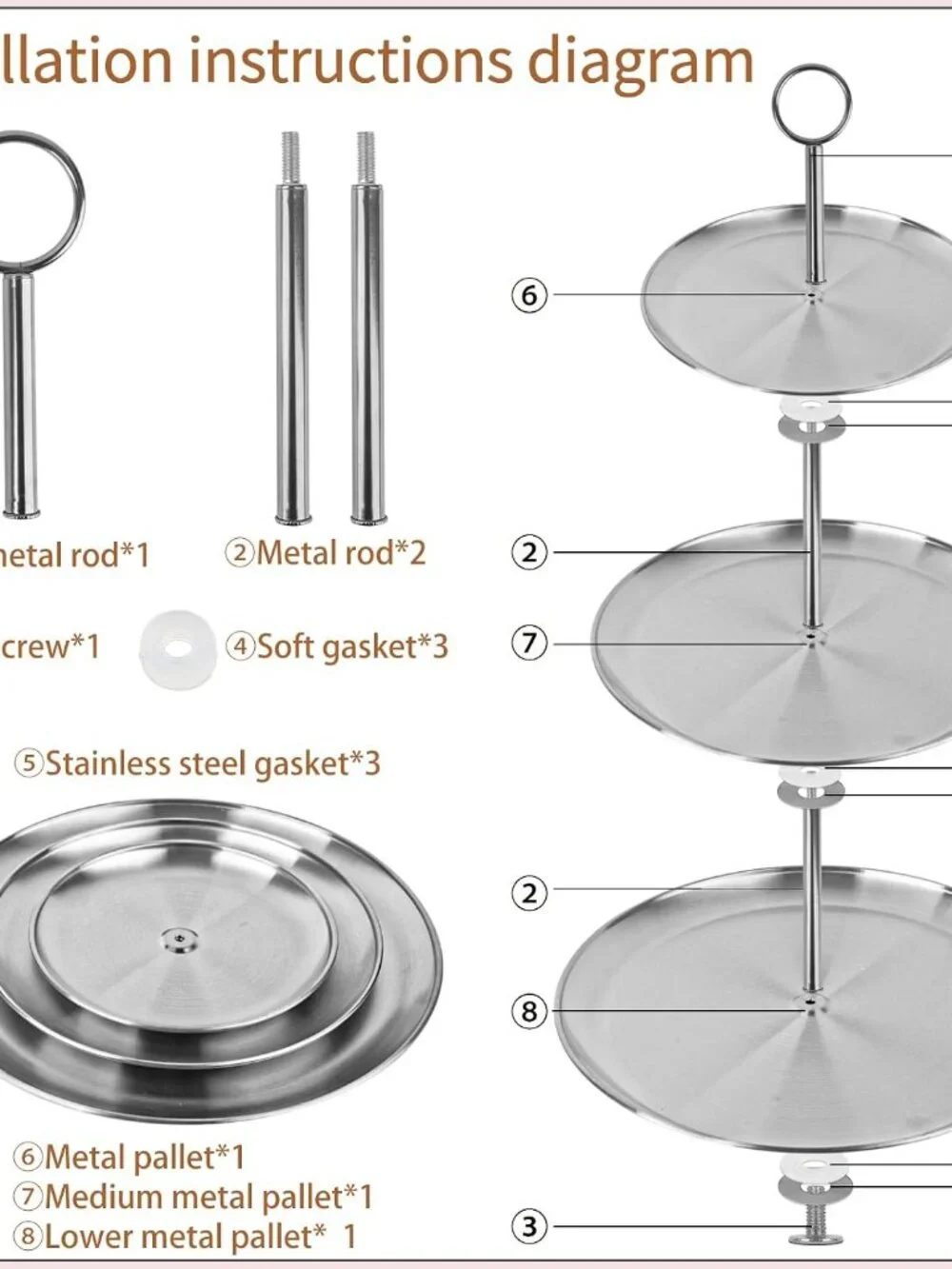 Cupcake Stand 3 Tier – Stainless Steel Cake & Dessert Display Tower for Wedding